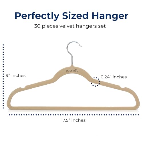 Image of SereneLife Velvet Hangers - 30 Pack, Slim & Space Saving for Closets