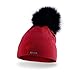 Produktbild PaMaMi Slouch Beanie für Damen 17504 | warme Strickmütze mit Bommel | gestrickte Bommelmütze | Fellbommel Mütze für Winter | weiche Wintermütze | Farbenauswahl (Rot)