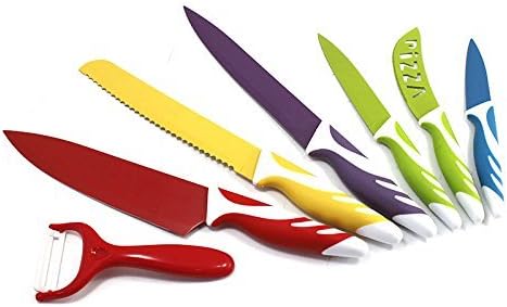 7 Piece Kitchen Knife Set - Colorful - Eco-friendly Non-stick Coating - Boxed Knife Set - Stainless Steel Blade-