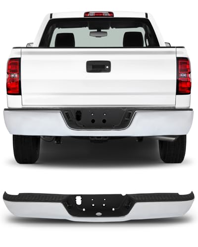 SCITOO Heavy Duty Steel Rear Bumper Fit For 2009-2010 For Dodge Ram 1500,2010 For Dodge Ram 2500,2010 For Dodge Ram 3500 Chrome Bumper Comes Without Parking Sensor Holes & With License Plate Lights