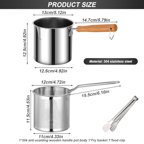Frittierfiteus-Topf mit Korb und Zange gehandhabten Fritteuchsen-Edelstahl-Chip-Friteuse aus unbeschachten breiten Mund Nicht-Schlupf-Mehrzweck-Mini-Friteuse, Friteuse, Friteuse – Bild 4