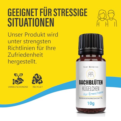 Saint Nutriton® Bachblüten Kügelchen für Erwachsene - Entspannung, Stressabbau, besser schlafen und mehr innere Ruhe – Natürliche Unterstützung für emotionales Gleichgewicht – 10g