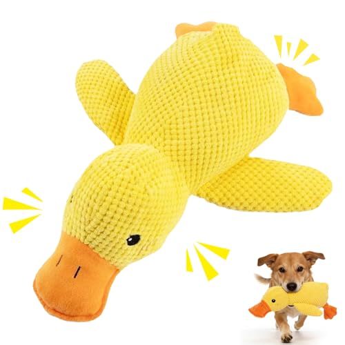 Anti Stress Ente für Hunde, Hundespielzeug Ente, Antistressente für Hunde, Hundespielzeug Unzerstörbar Quietschend, Interaktives Kuscheltier, Entenspielzeug, Gelbe Quietschspielzeug, Dog Toys für Mittlere