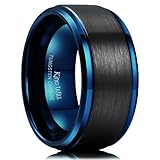 King Will 10mm Two Tone Mens Wedding Band Black Brushed Blue Tungsten Carbide Wedding Band Ring Polish Finished Comfort Fit 11
