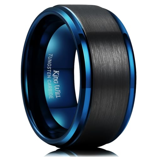 King Will Mens Brushed Wedding Band, Two Tone Matte Step Edges/Pipe Cut, Tungsten Carbide Anniversary Promise Rings Comfort Fit