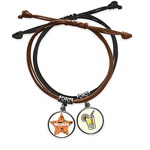 Bracelet notes de musique orange chaîne corde main et cuir jus de citron