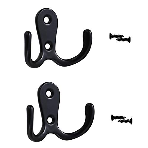 2 PCS Double Door Hooks Vintage Antique Coat Hooks Double Prong Wall Mounted Decorative Clothes Hat Hooks Double Robe Hooks Screw In Door Hooks For Kitchen Bedroom Wall Bathroom Hanging With Screws