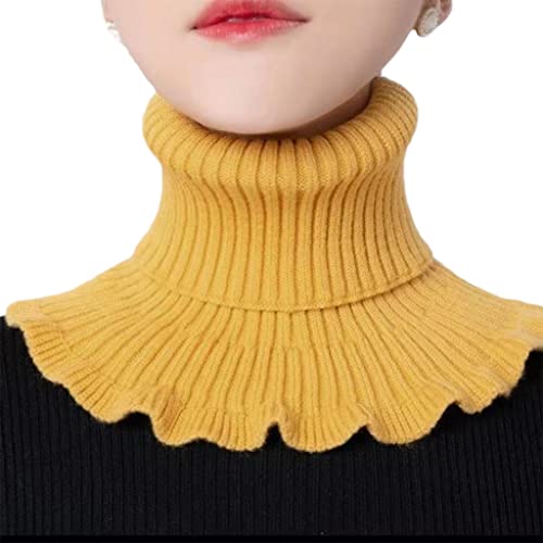 Greabuy Cuello alto de punto, cuello falso, elástico, cuello falso, desmontable, con volantes, blusa de invierno falsa