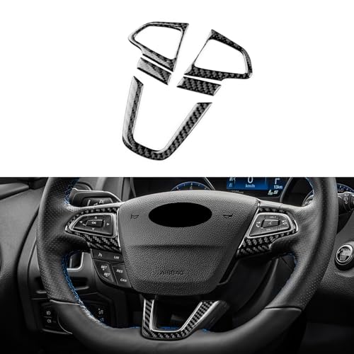 FXETRNL Real Carbon Fiber Steering Wheel Button Frame Covers - for Ford Focus RS/ST/SE/ECO Boost 2015 2016 2017 2018 Carbon Fiber Accessories, Durable Anti-Scratch Protective Accessories (Black)