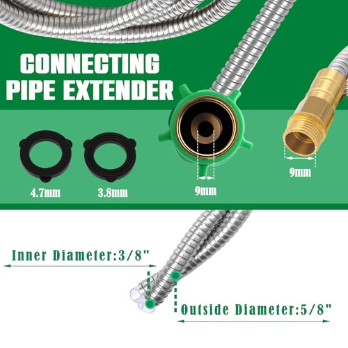 Short Garden Hose 3 FT, 304 Stainless Steel Garden Leader Hose with Female to Male Metal Connector, Leak Proof Drinking Water Hoses, Flexible Lightweight Extension Connection Pipe for Cleaning Car by Tzdxfgl - Used condition - Image 2