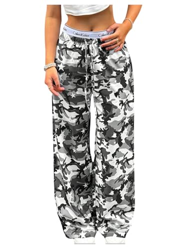 Women's Plus Size Camo Pants Streetwear Y2K Drawstring Waist Baggy Track Pants Trousers