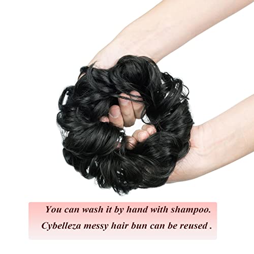 Cybelleza Messy Bun Hair Piece Curly Hair Scrunchies Thick Messy Hair Bun Updo Hairpiece Synthetic Ribbon Ponytail Extensions Donut Chignons Wavy Wig for Women Girls 35g Black - Image 4