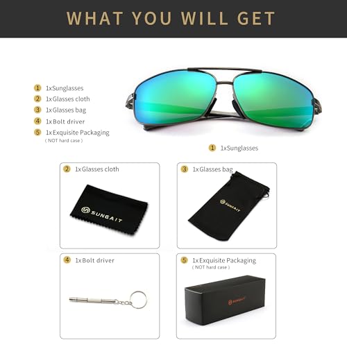 Image of SUNGAIT UV protection Ultra Lightweight Rectangular Polarized Sunglasses