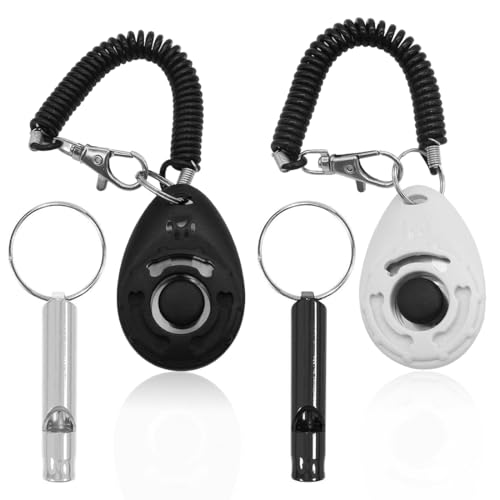 KEWUF Paquete de 4 silbatos de entrenamiento para perros, 2 clickers de entrenamiento, 2 silbatos profesionales, silbato perro para entrenar mascotas y llamar a sus perros