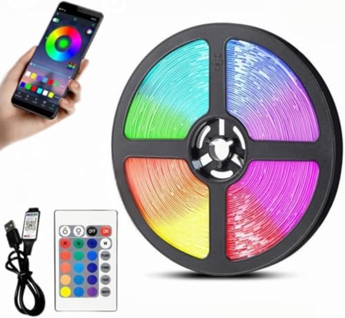 Fita LED Adesiva RGB Inteligente com Sensor de Som USB Bluetooth 5M