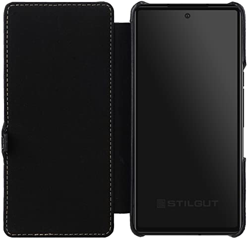 STILGUT Book Case Compatible with Google Pixel 7 Leather Case with Clip Closure, Leather Case, Flip Case, Mobile Phone Case - Black - Image 4