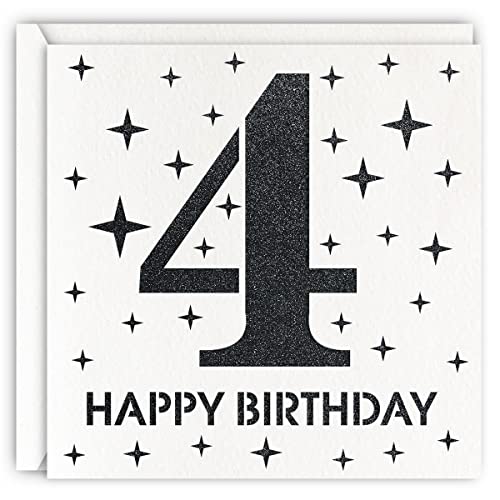 MAGJUCHE Black 4th Birthday Card, Laser Cut Glitter Girl Boy Age 4 Gift For Daughter, Son