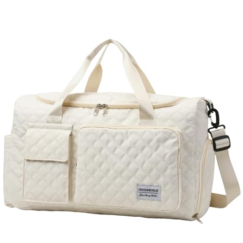 Travel Duffel Bag with Shoe Compartment, Large Capacity Lightweight Gym Bag with Wet-Dry Separation Pockets (White)