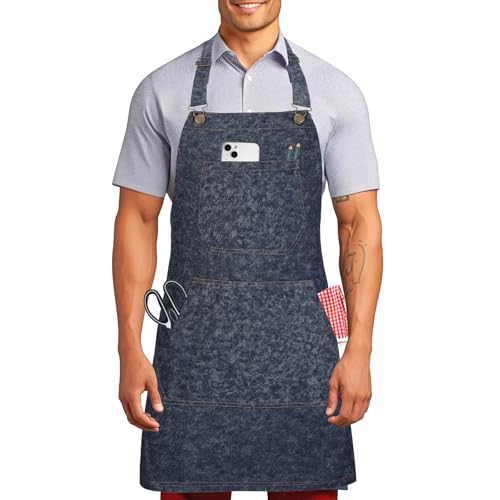 Tablier denim réglable homme femme pour éviter le mal de cou
