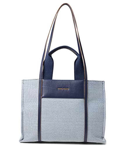Anne Klein Medium Color Blocked Canvas Tote, Navy- Cream/ Distant Mountain, One Size