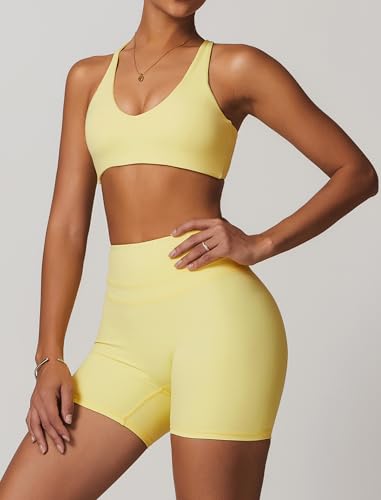 Womens Workout Sets Cross Back Sports Bras Matching High Waist Biker Shorts Yoga Jogger Outfits Work Out Clothes2