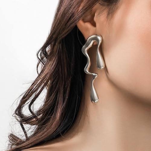 Irregular Waterdrop Earrings for Women Liquid Metal Earrings Thick Hypoallergenic Dangle Earrings Gold Statement Earrings Jewelry Gifts4