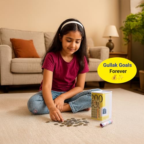 Image of Market99 Rectangular Money Bank | Yellow Tin Coin Bank with 200 Euro Note Print & Glossy Finish | Durable Piggy Bank for Kids & Adults | Stylish Savings Box for Home, Office Desk & Gifting