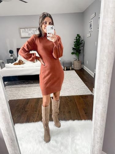 Image of GRECERELLE 2026 Womens Fall Winter Mock Neck Mini Pullover Sweater Dress | Long Sleeve Ribbed Knit Bodycon Fit for Parties Date Holidays Daily(XS-2XL)