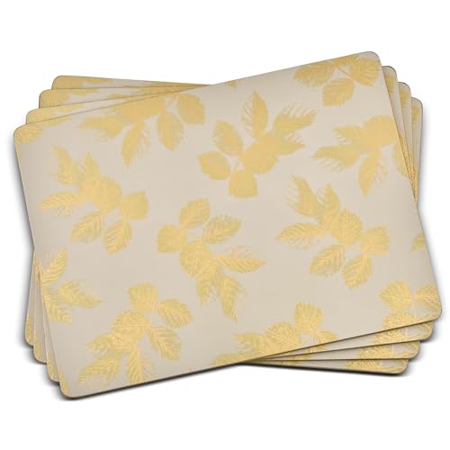 Pimpernel Sara Miller Chelsea Collection Placemats, 4 Piece Set - (15.7" x 11.7") Cork-Backed Board with Gold Leaf Motif, Heat & Stain Resistant Dining Mats for Elegant Table Settings