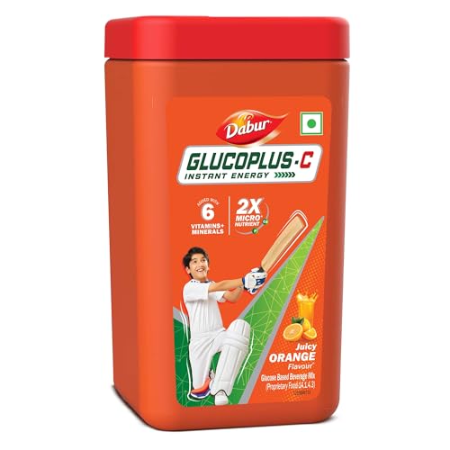 Dabur Glucoplus-C Instant Energy Glucose Juicy & Tasty Orange Flavour Powder- 400G Jar | Glucose Replenishes Energy | 25% More Glucose| Vitamin C Helps Boosts Immunity | Calcium Supports Bone Health