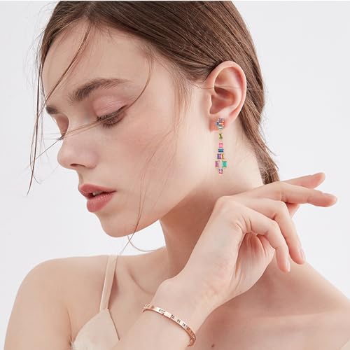 Crystal Dangle Drop Earrings for Women Multicolor Long Crystal Chandelier Iridescence Cubic Zirconia Square Statement Drop Earrings for women4