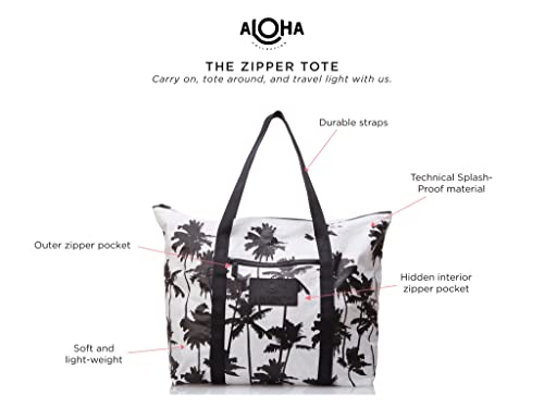 Aloha Collection Coco Palms Zipper Tote In Black #TOP1