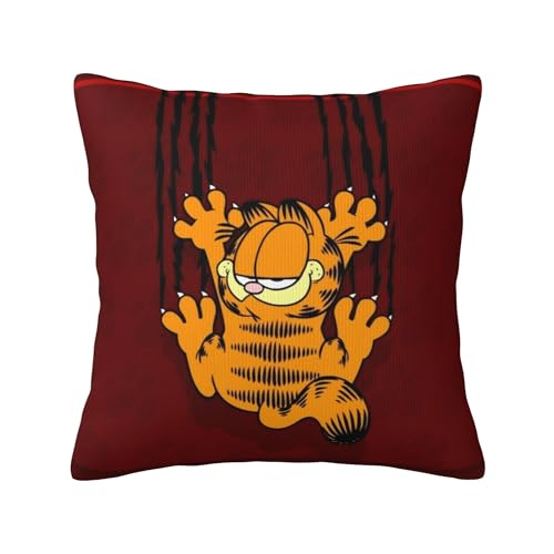装飾枕カバー、プリントクッションカバー、ソフトコットン、正方形18x18インチ、ソファ、ベッド、椅子、ホームデコレーション、オールシーズン(ガーフィールドの漫画猫1)