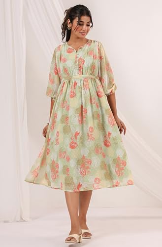 Image of Janasya Women's Georgette Floral Printed Flared Dress