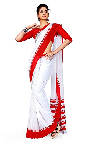 Image of Uniform Sarees Corp Women's Polyester, Cotton Saree With Blouse Piece