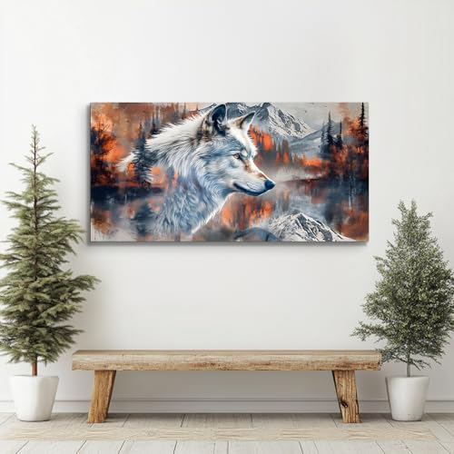 SERIMINO Large Canvas Wall Art for Living Room, Animal Silver Wolf Office Decor Art Prints, Abstract Winter Landscape Pictures Wall Decor Aesthetic, Nature Modern Home Decor Paintings 30"X60"