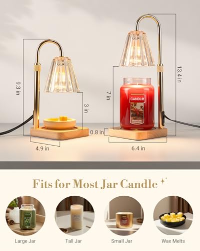 Marycele Candle Warmer Lamp with Timer & Dimmer - Valentines Day Gifts for Women Her Mom, Aesthetic Valentines Decor, Adjustable Height Wax Melter for Large Jar & 3-Wick Candles (2 Bulbs Included)