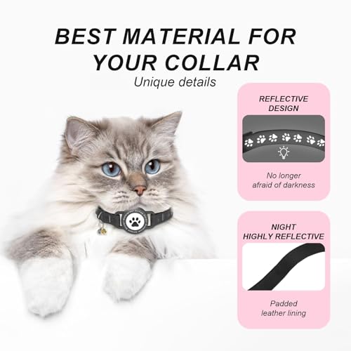 Image of (Black) GPS Tracker for Cats, Waterproof GPS Cat Trackers Cats Collar with Bells, No Subscription, GPS Cat Collar, Adapt with Apple Find My (iOS Only) Finder Tag for Vehicles, Pets, Kids