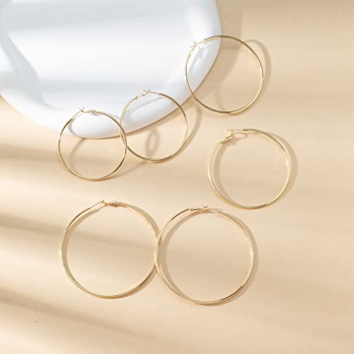 Image of DAILY VIBES Simple Big Thin Hoop Earrings for Women Trendy, 3 Pairs | 925 Sterling Silver Post Large Hoops, 14K Gold or Silver Plated Loop, Hypoallergenic Hoop Earrings Set