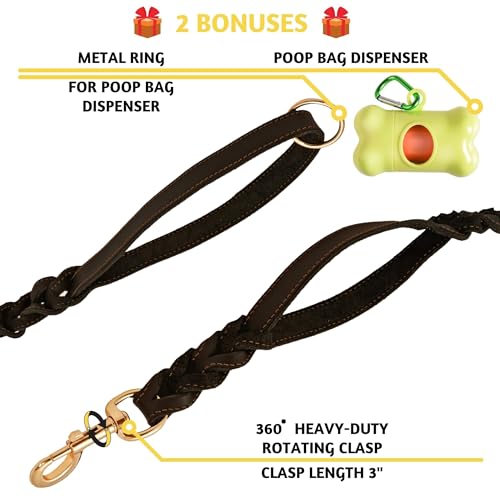 Adityna DOUBLE HANDLE BRAIDED LEATHER LEASH Double Handle Leather Dog Leash 6Ft thumb #4