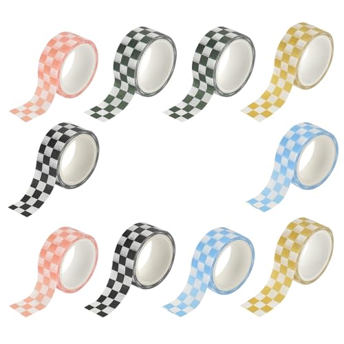 JOINPAYA 10 Rollos de Cinta Washi Cuadriculada Adhesiva de Papel Decorativo para Manualidades Scrapbooking y Planificadores Set de Cintas de Colores para Álbumes y Etiquetas Creativas