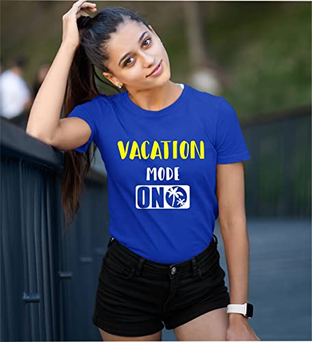 Image of Hangout Hub Men's Women's Boy's Girl's Round Neck T-Shirt Vacation Mode ON Printed-Blue Color-Family Combo Tees