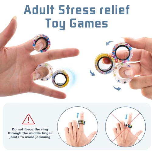 Image of 12Pcs Magnetic Adults Fidget Toys Rings,Stocking Stuffers for Kids 8-12,Fidget Spinner Rings for Anxiety Relief Therapy ,Party Favors Gifts for Teen Boy and Girl
