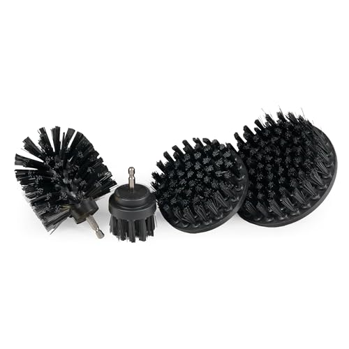 Image of TUQO SB20B Drill Brush Attachment Set - Power Scrubber Brush Cleaning Kit - for Industrial Use,Grill, Paint Removal, Furnace, Oven and More | Hard Bristle| Hex Shank Fits Most Drills | Black