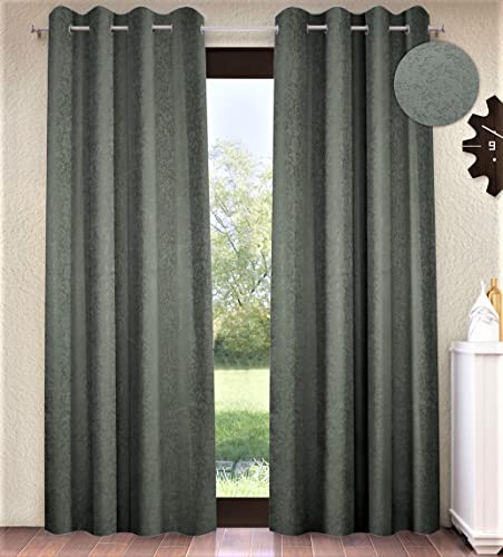 Image of Home Sizzler 2 Piece Blackout Textured Eyelet Polyester Long Door Curtains - 9 Feet, Grey, Stainless Steel (Grommets)