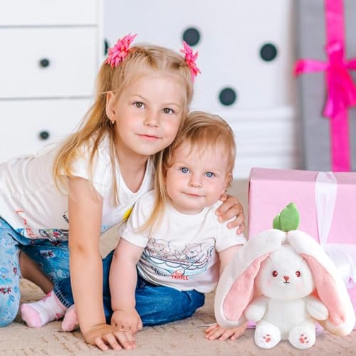Zaloife Hase Plüschtier Verstecken Rosa, Plush Hasen Erdbeeren 24cm, Stofftier Plüsch Hasen Versteckspiel, Kuscheltier Osterhase Puppe Geschenk für Kinder