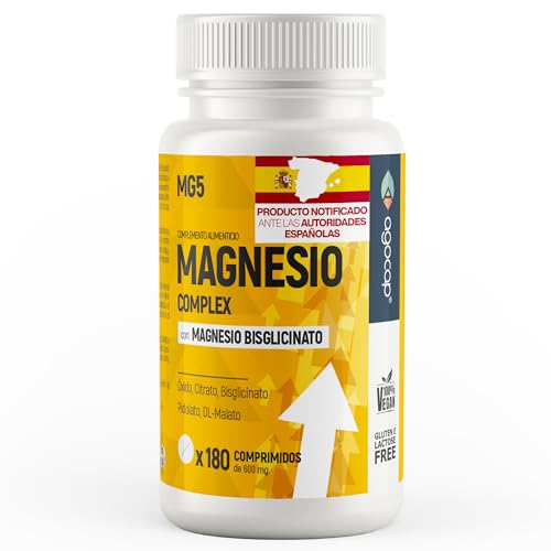 Magnesio Bisglicinato, 600 mg - Magnesio Complex De 5 compuestos: Bisglicinato de magnesio, citrato & óxido. Reduce Cansancio y Fatiga, Alivia Dolor Articulaciones, Alta Biodisponibilidad