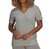 T-shirt femme de la marque Adidas - Coupe ample - Col V - Manches courtes - Coloris : Gris - Tissu côtelé - Composition : 67% coton , 27% polyester recyclé , 6% élasthanne