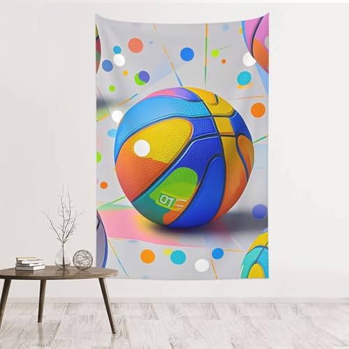 Tapisserie murale basket-ball 152x101 cm en velours pêche pour déco de chambre