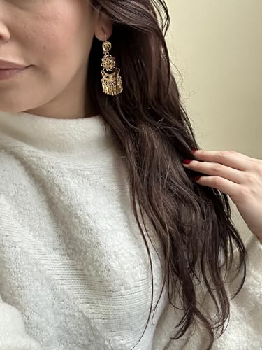 Folklorico Dance Mexican Gold Filigree Earrings, Small Flower Dangle, Day of the Dead, Mexican Earrings4